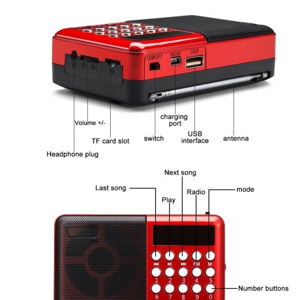 a red and black device with text