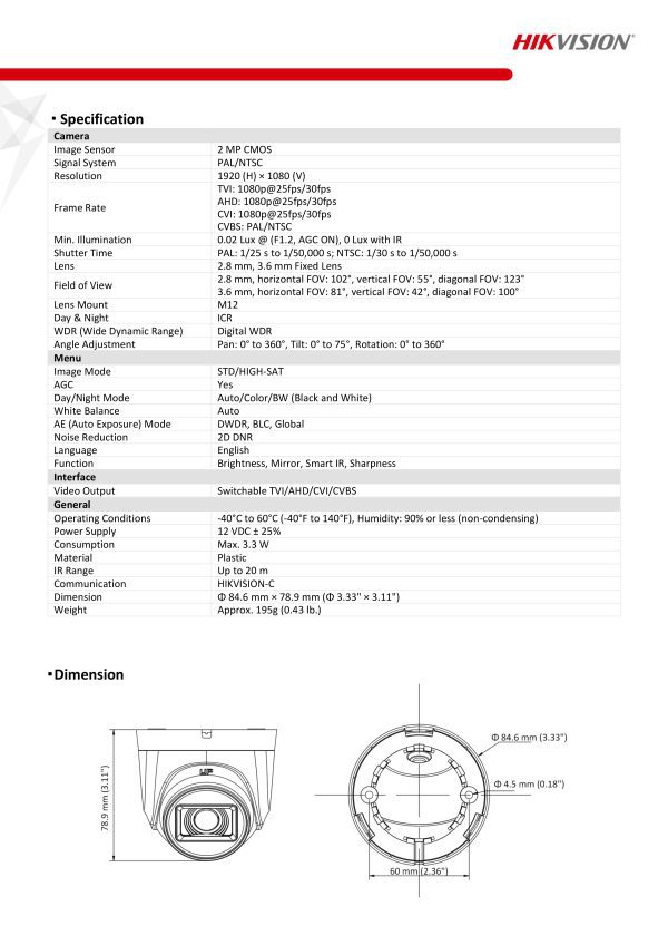 Hikvision DS-2CE76D0T-EXIPF 2 MP Indoor Fixed Turret Camera - Image 4